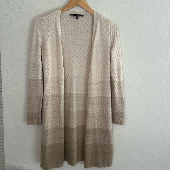 WHBM Tan Brown Longline Open Cardigan Sweater Textured Weave Neutral Minimalist - Picture 1 of 6